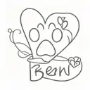 Heart with Paw Print, name Ben, memory, death tattoo design idea
