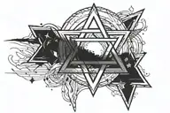 Star of David inside of bands around upper arm. Include 吉良 in bands. Include עם ישראל חי in star. tattoo design idea