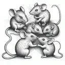 four mice, playing together with a line art tattoo design idea