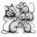 four mice, playing together with a line art tattoo design idea