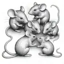 four mice, playing together with a line art tattoo design idea