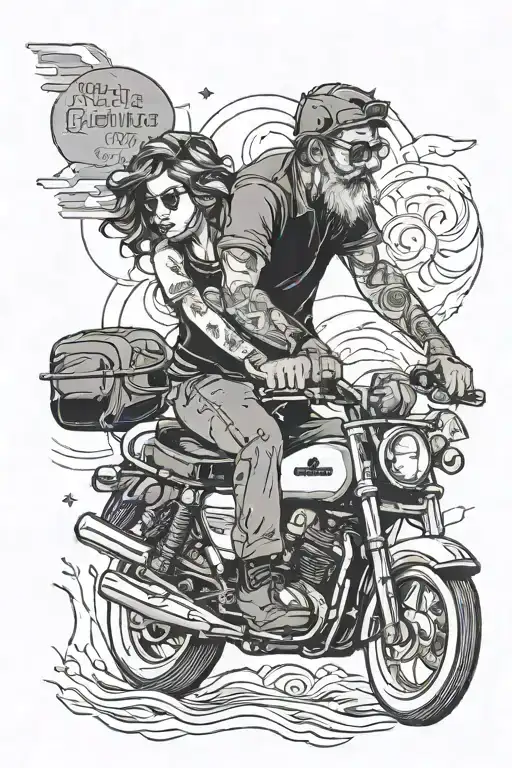 Dad on moto bike, daughter on small bike, slogan: nothing makes a father more proud than his daughter  tattoo design idea