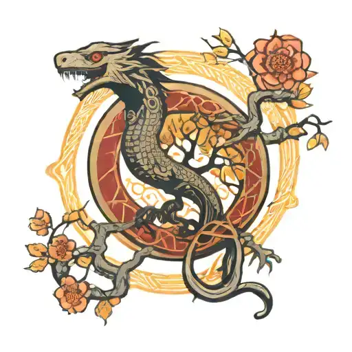 tree of life, ouroboros snake amaterasu  tattoo design idea