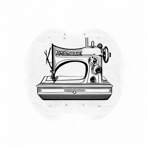 a sewing machine with fashion school elements around  tattoo design idea