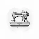 a sewing machine with fashion school elements around  tattoo design idea