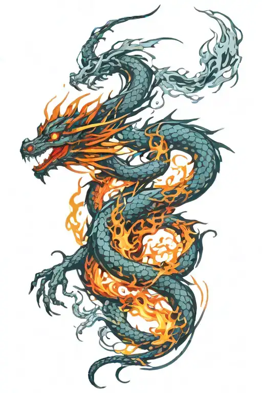 dragon breathing fire tattoo design idea