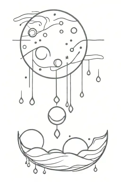 moon and rain drops tattoo design idea