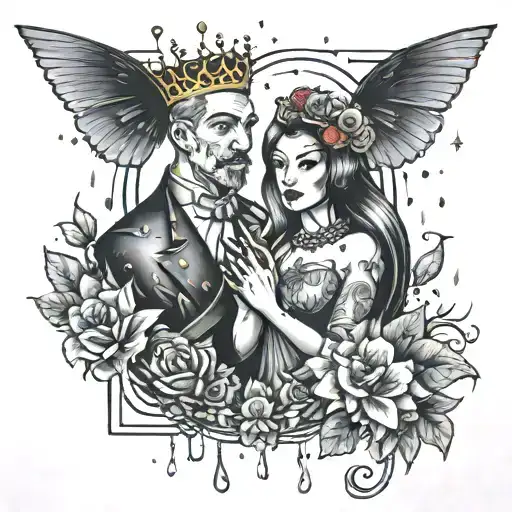 King of the night and queen of rain drops tattoo design idea