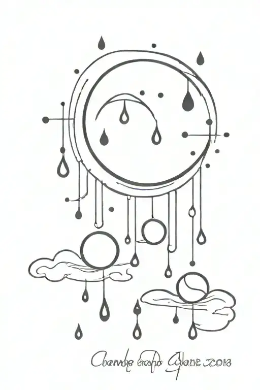 eclips moon and rain drops falling tattoo design idea