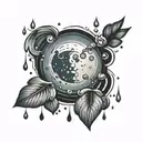 moon and rain drops tattoo design idea