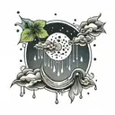 moon and rain drops tattoo design idea