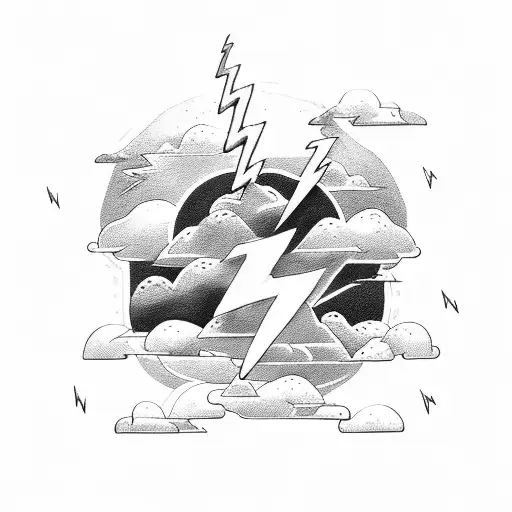 clouds with three lightning bolts tattoo design idea