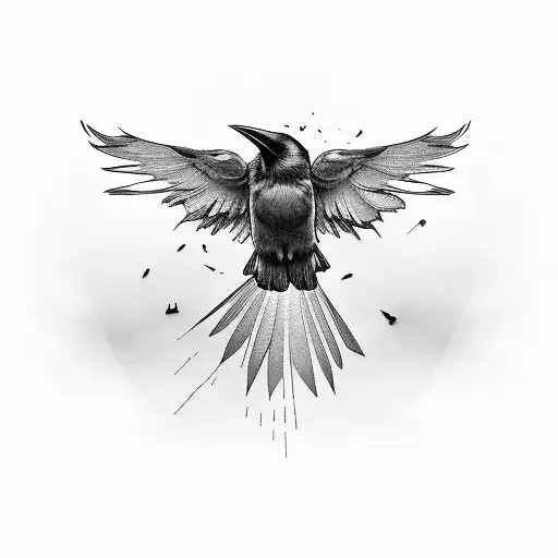 raven with open wings tattoo design idea