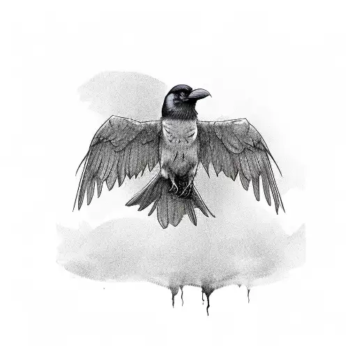 raven with open wings tattoo design idea