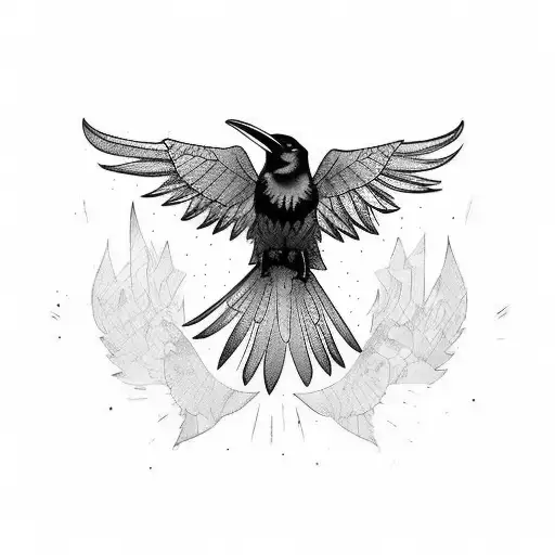 raven with open wings tattoo design idea