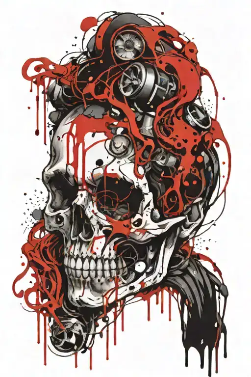 crying child,  tears flowing down and pooling beneath, the pool of tears turns into a skull with thick bold lines tattoo design idea