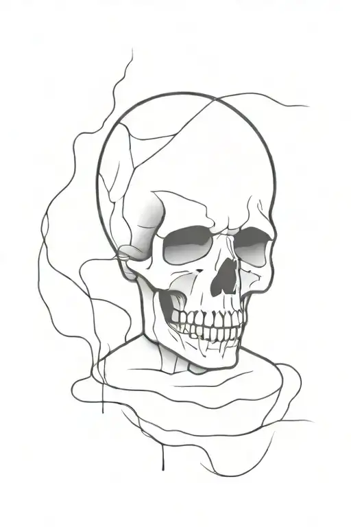 cowaring child crying tears flowing down and pooling beneath, the pool of tears turns into a skull with thick bold lines tattoo design idea