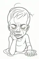 cowaring child crying tears flowing turn into a skull with thick bold lines tattoo design idea