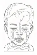 cowaring child crying tears flowing turn into a skull with thick bold lines tattoo design idea
