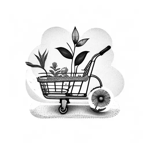 small shopping cart with plants in it tattoo design idea