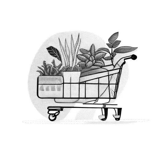 small shopping cart with plants in it tattoo design idea