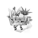 small shopping cart with plants in it tattoo design idea