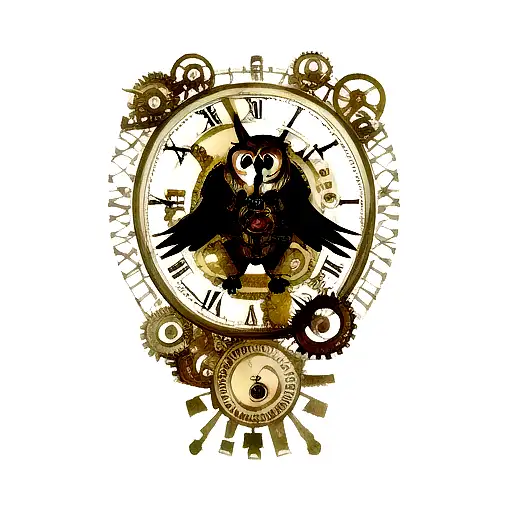 steampunk owl tattoo design idea