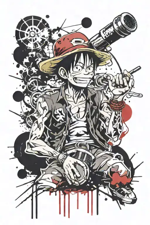 luffy pirate dj with retro microphone  tattoo design idea