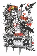 luffy pirate dj with retro microphone  tattoo design idea