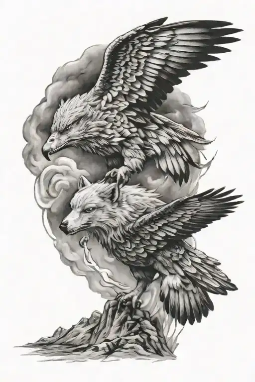 Wolf and Eagle design tattoo design idea