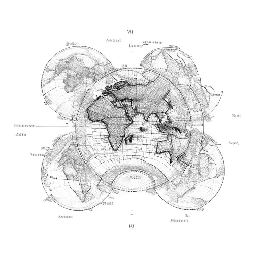 A map of the world with landmarks from each country visited, incorporating financial symbols like dollar signs and graphs tattoo design idea