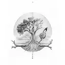 black and white tattoo with oak tree and a cardinal and the words "Esse Quam Vederi" tattoo design idea