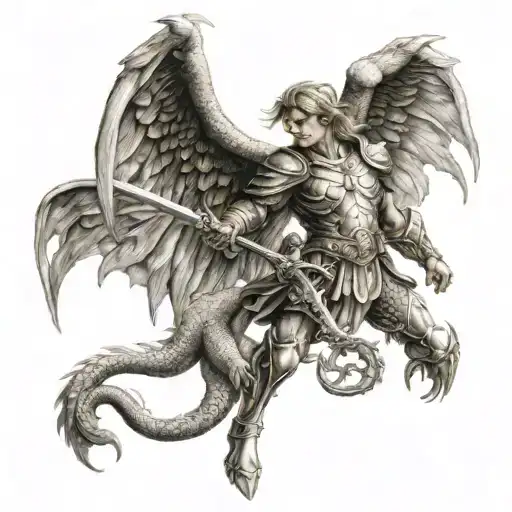 saint Micheal The Archangel Michael fighting dragon tattoo design idea