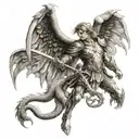 saint Micheal The Archangel Michael fighting dragon tattoo design idea