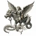 saint Micheal The Archangel Michael fighting dragon tattoo design idea