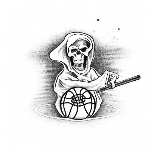 grim reaper dunking a basketball infront of a bunch of camera flashes tattoo design idea