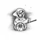 grim reaper dunking a basketball infront of a bunch of camera flashes tattoo design idea