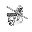 grim reaper dunking a basketball infront of a bunch of camera flashes tattoo design idea