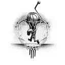 grim reaper dunking a basketball infront of a bunch of camera flashes tattoo design idea