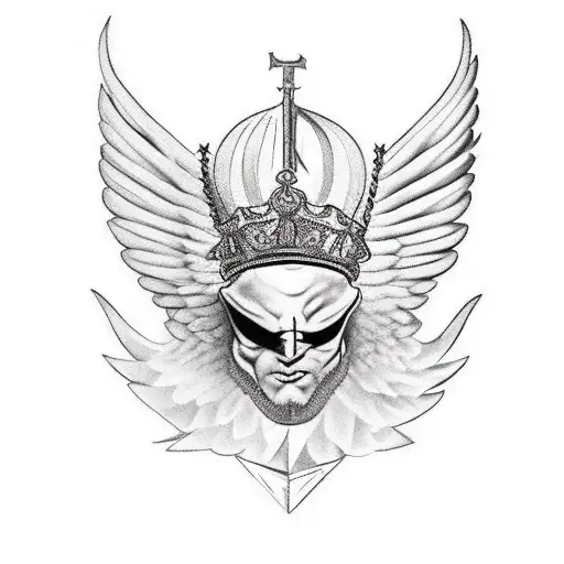 D alphabet showing money power or authority with a crown on top and Wings of angle and devil on sides  tattoo design idea