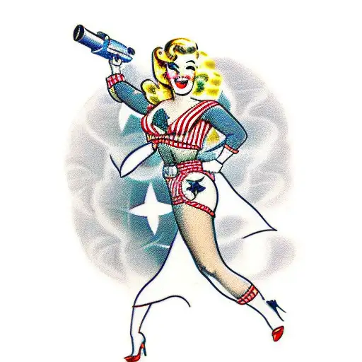 pinup girl with ray gun tattoo design idea