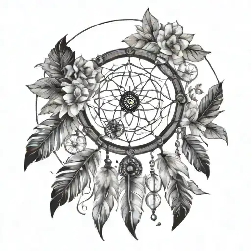 A dreamcatcher incorporating elements of nature and chakras tattoo design idea