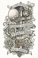the words " Learn from yesterday Live for today Pray for tomorrow " with a cross off the bottom shoulder of words clouds tattoo design idea
