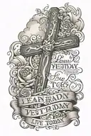 the words " Learn from yesterday Live for today Pray for tomorrow " with a cross off the bottom shoulder of words clouds tattoo design idea