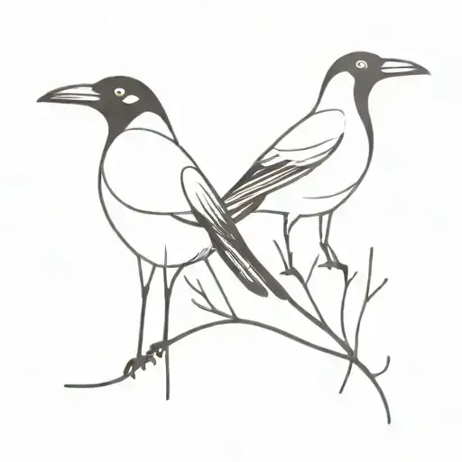 2 magpies with inquisitive stance simple line tattoo in the style of jean jullien tattoo design idea