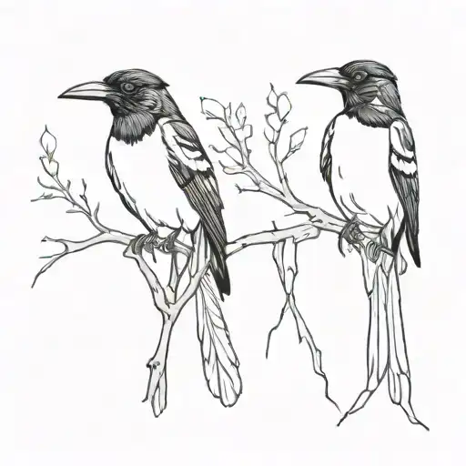 2 magpies with inquisitive stance simple line tattoo tattoo design idea