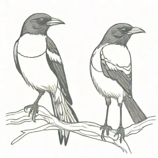 2 magpies with inquisitive stance simple line tattoo in the style of john broadley tattoo design idea