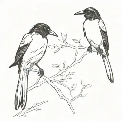 2 magpies with inquisitive stance simple line tattoo in the style of quentin blake tattoo design idea