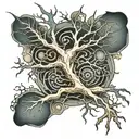 single neuron from neck to right foot tattoo design idea