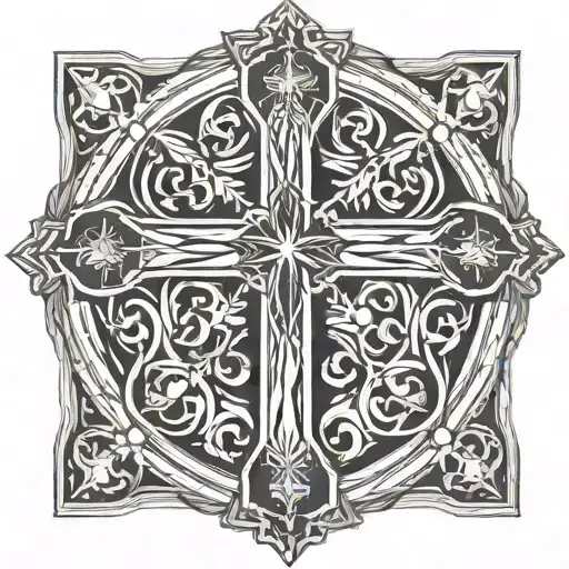 St Andrew Cross surrounded by rosary beads intertwined tattoo design idea